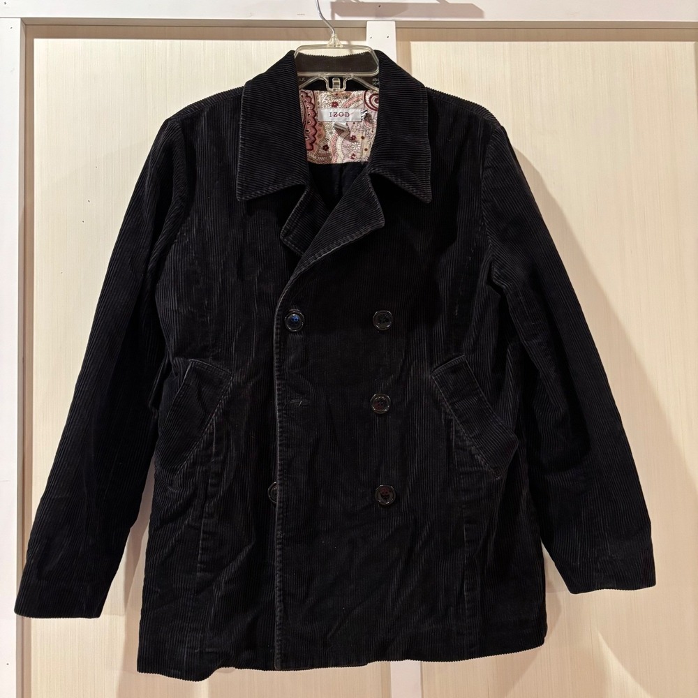 IZOD Black Corduroy‎ Double Breasted Blazer Jacket Women's M Made in El Salvador